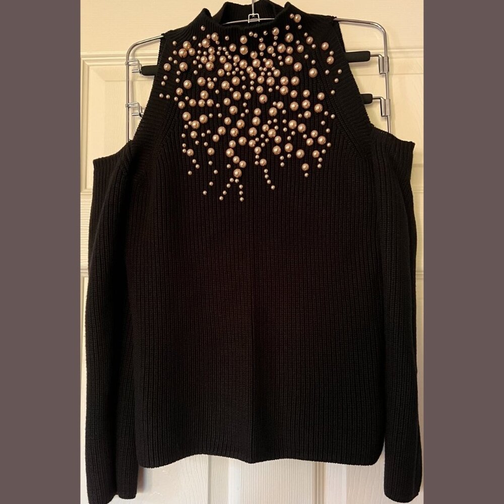 BOSTON PROPER PEARL BEADING COLD SHOULDER SWEATER SIZE: XS